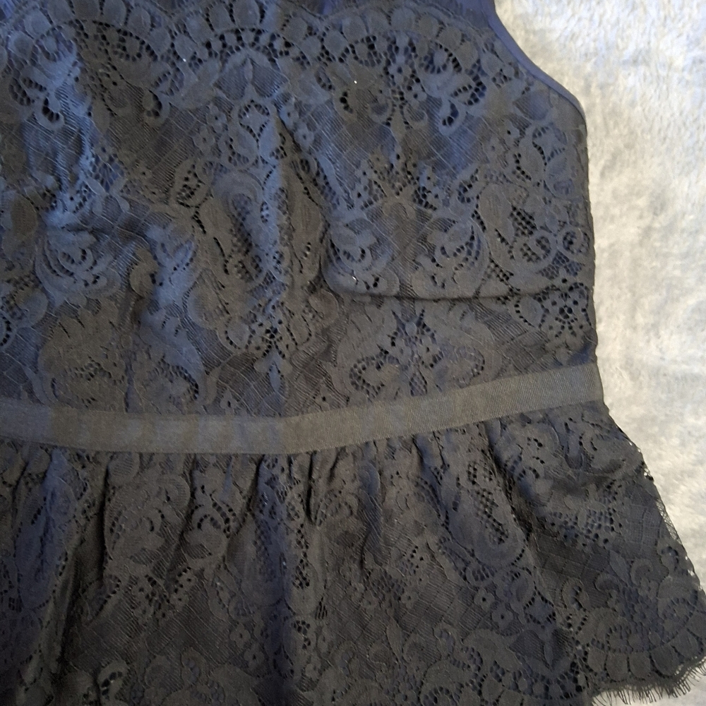 Ann Taylor Loft Lace Peplum Sleeveless Blouse Navy & Black Size 2 Petite - Picture 6 of 12